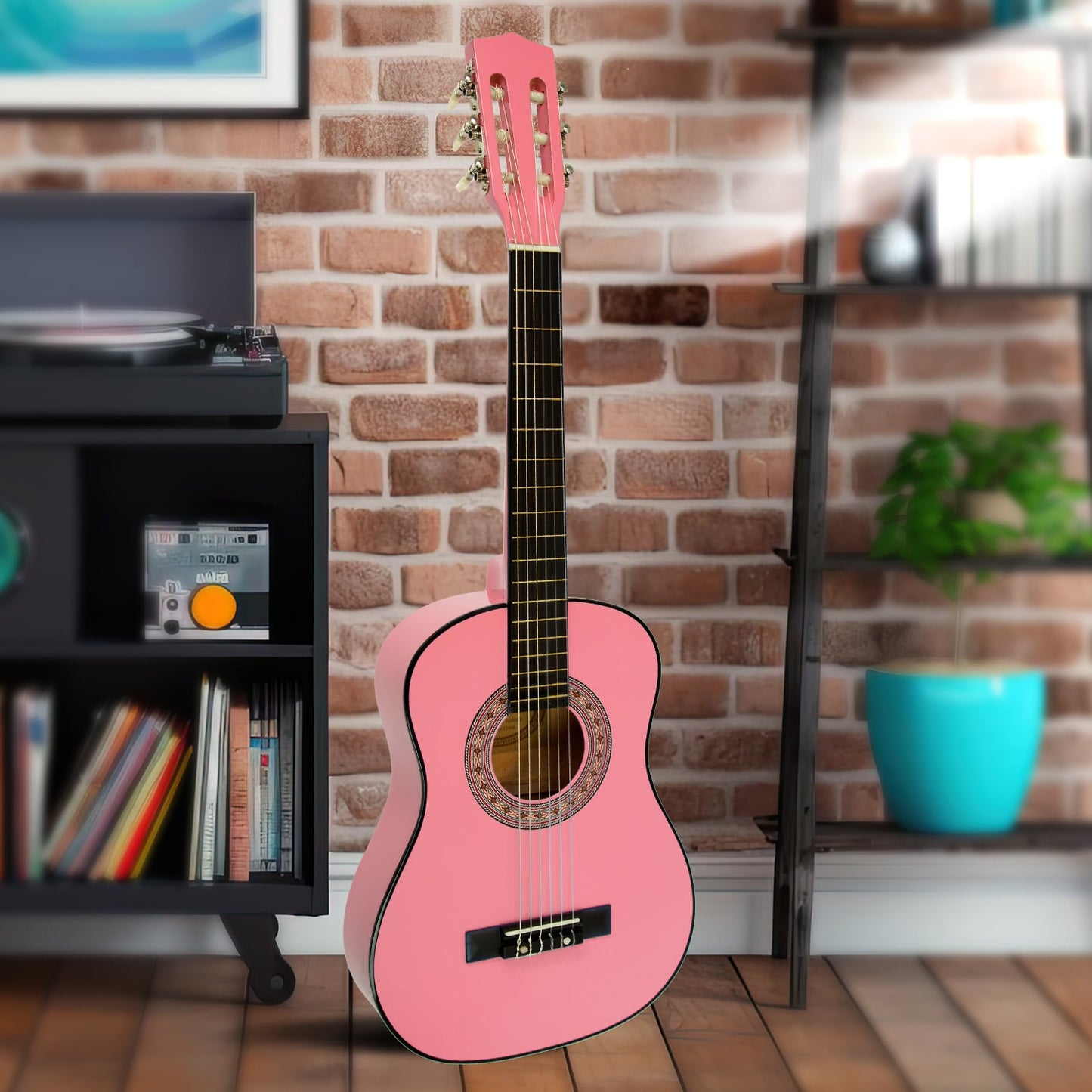 34in Pink Acoustic Childrens Wooden Guitar Beginner Music Instrument