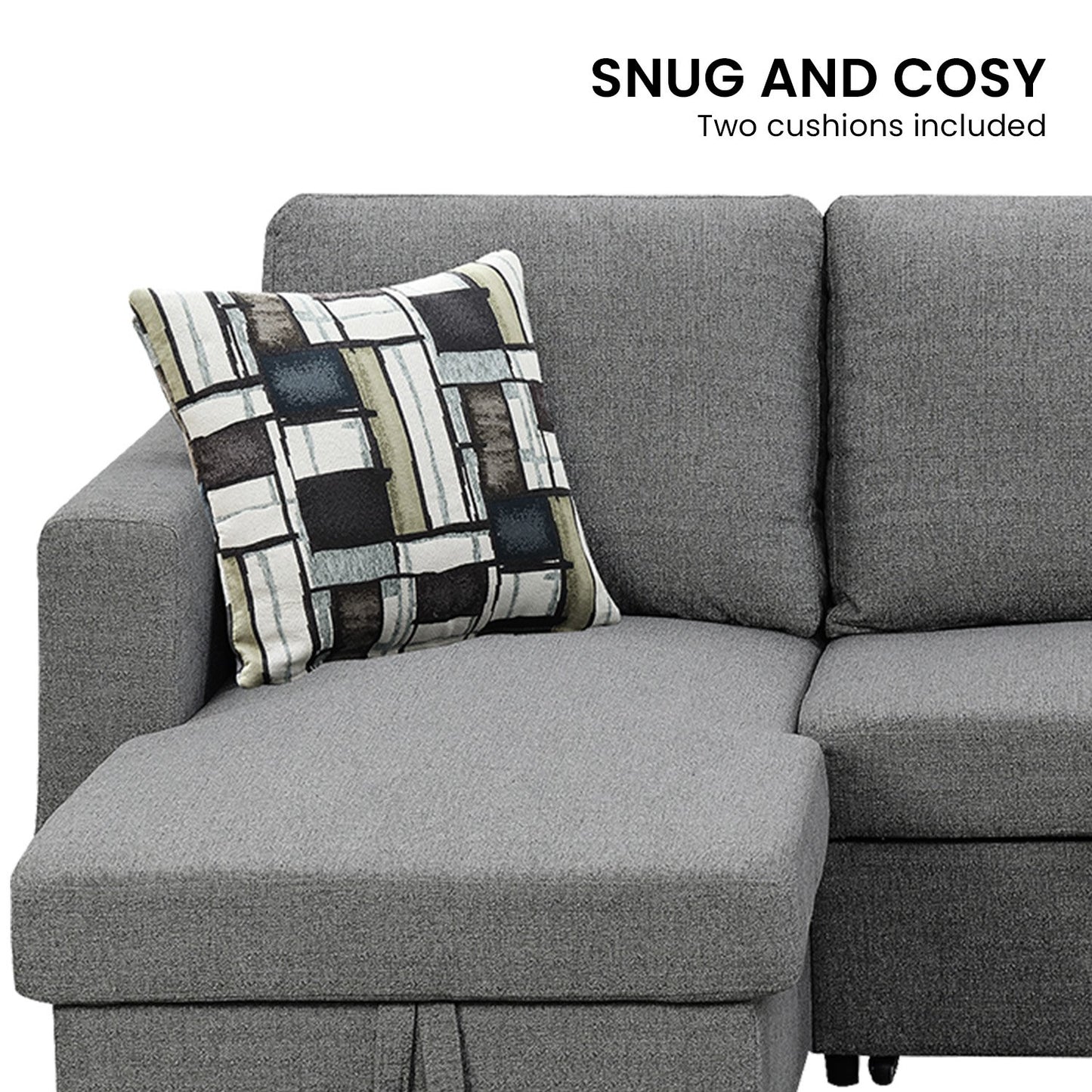 Fontana Pullout Sofa Bed with Storage Chaise Lounge - Grey