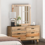 Dresser With 6 Storage Drawers In Solid Acacia With Mirror In Vintage Light Brown