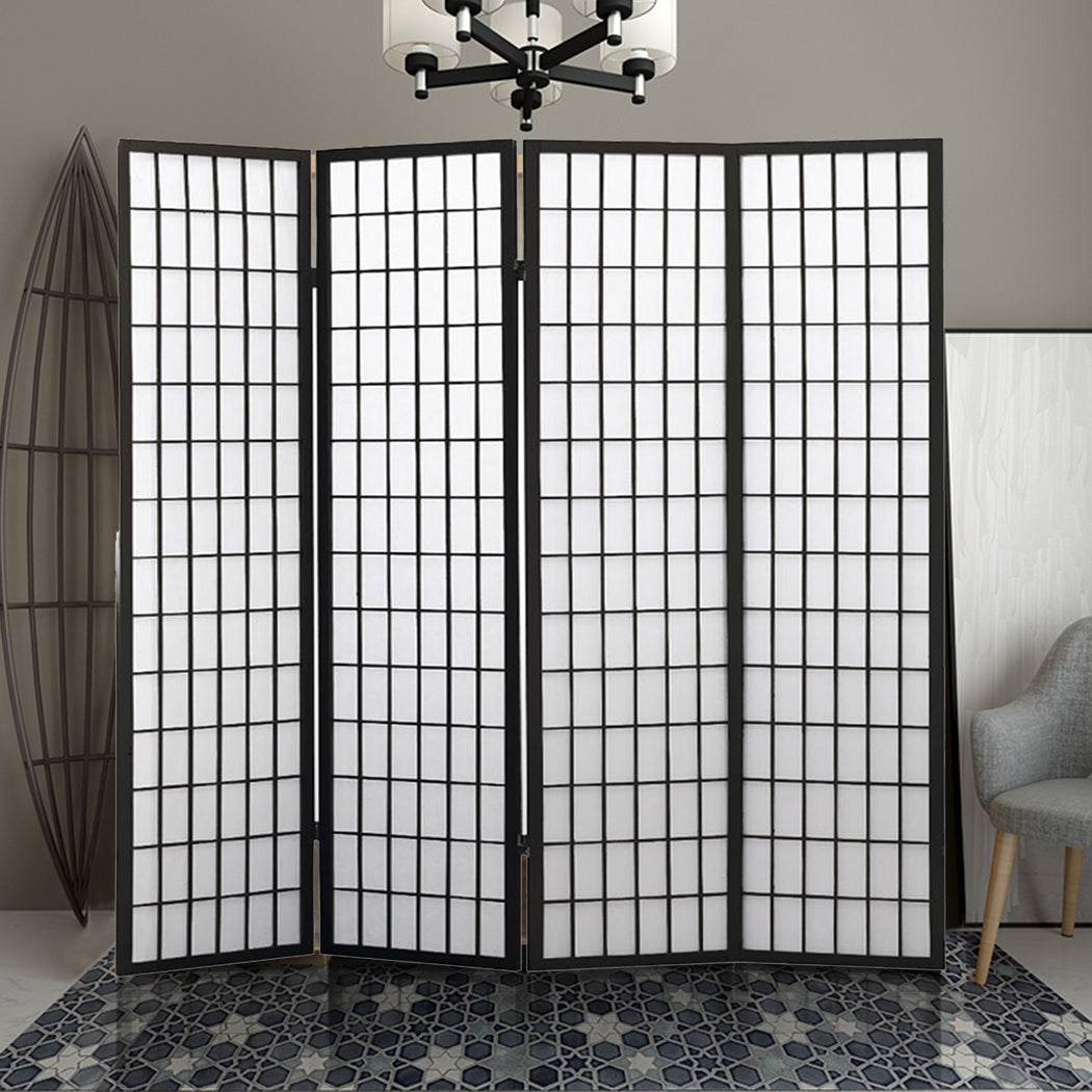 4 Panel Free Standing Foldable Room Divider Privacy Screen Black Frame