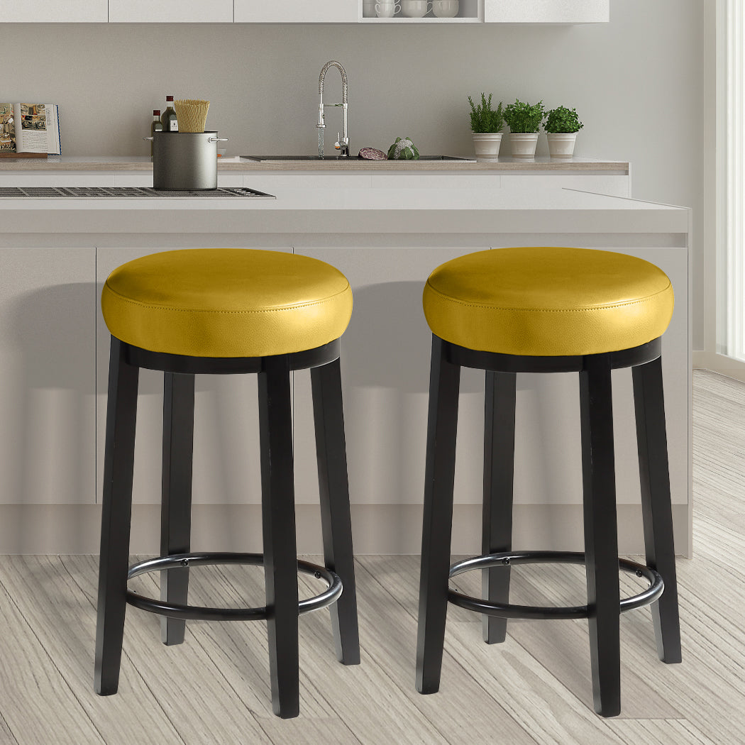 2x 75cm Swivel Bar Stool Kitchen Stool Wood Barstool Dining Chair Citrine
