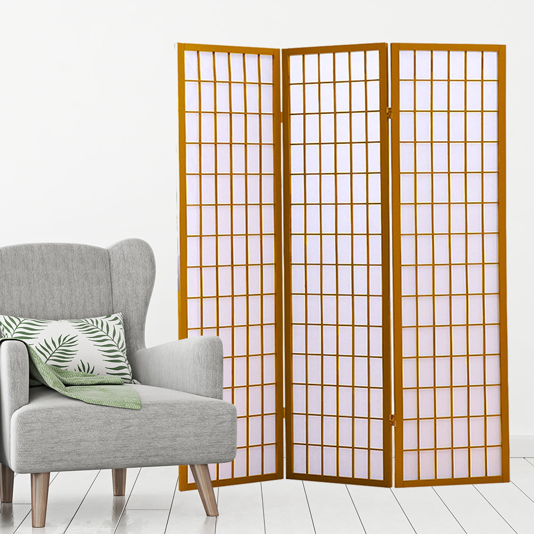 3 Panel Free Standing Foldable Room Divider Privacy Screen Wood Frame