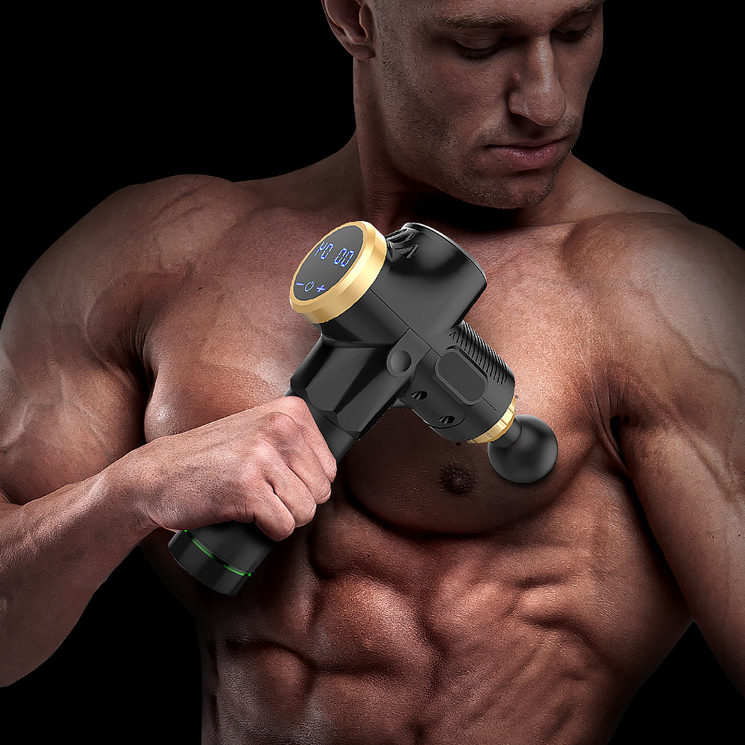 Massage Gun Electric Massager Vibration Muscle Therapy 4 Heads Percussion Black
