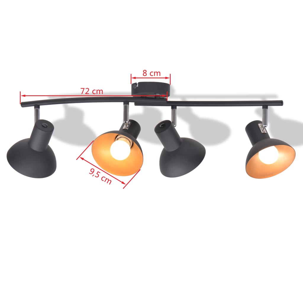 Ceiling Lamp for 4 Bulbs E27 Black and Gold