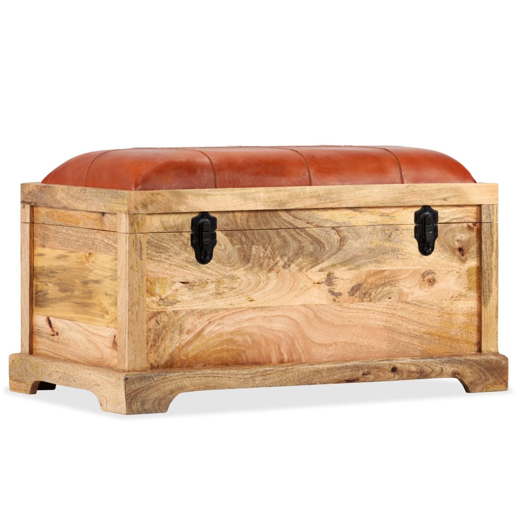 Storage Bench Genuine Leather and Solid Mango Wood 80x44x44 cm