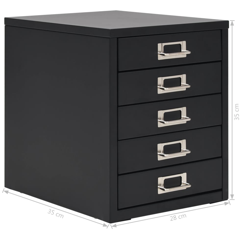 Filing Cabinet with 5 Drawers Metal 28x35x35 cm Black
