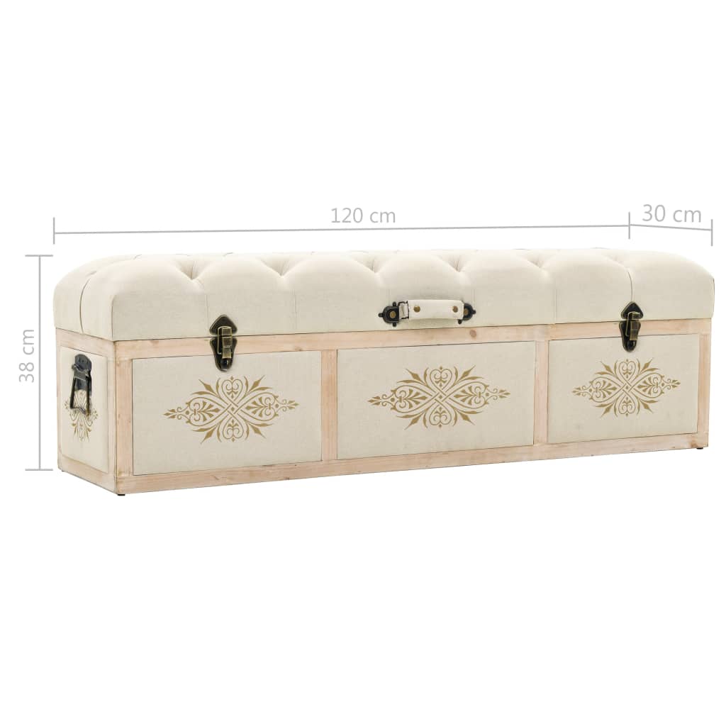 Storage Bench Solid Wood and Fabric 120x32x38 cm