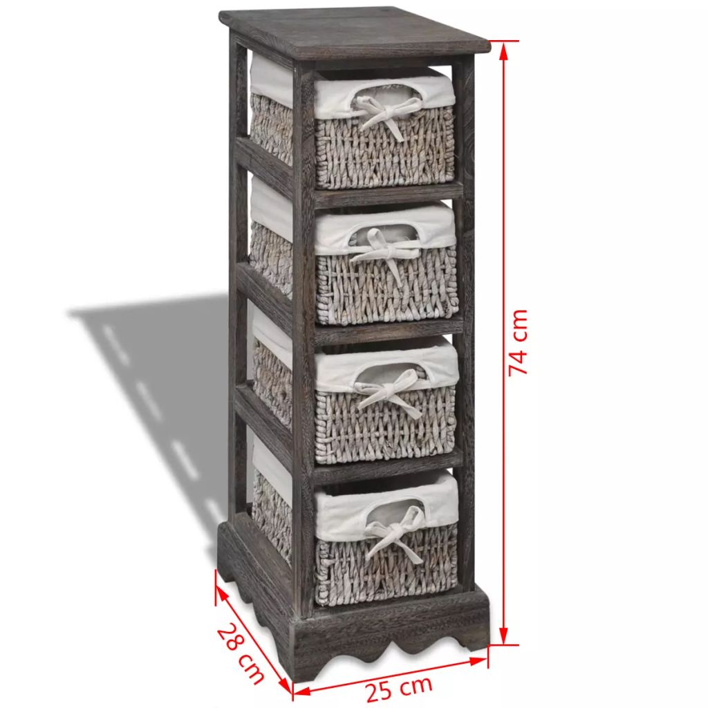 Wooden Storage Rack 4 Weaving Baskets Brown