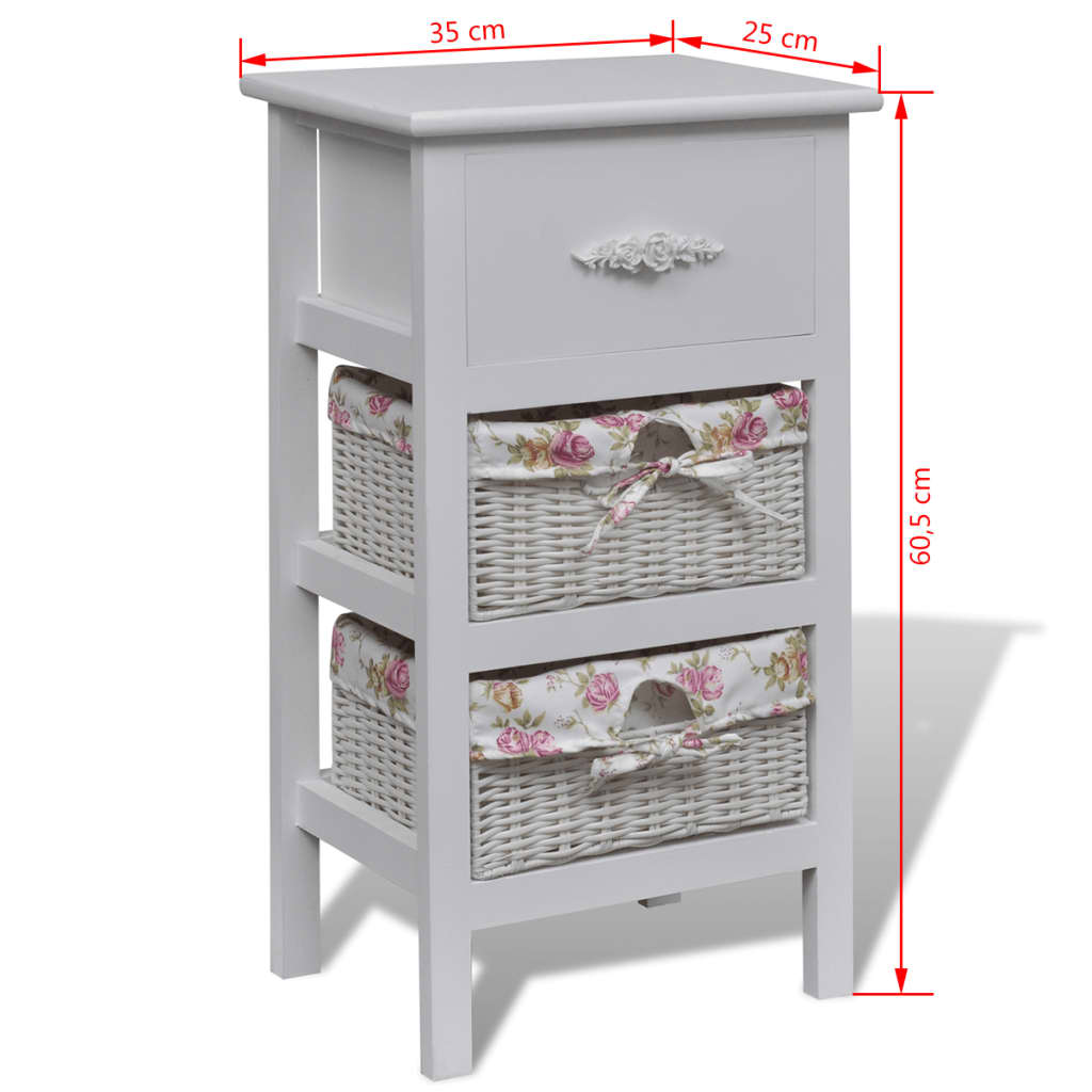 Cabinet with 1 Drawer and 2 Baskets White Wood