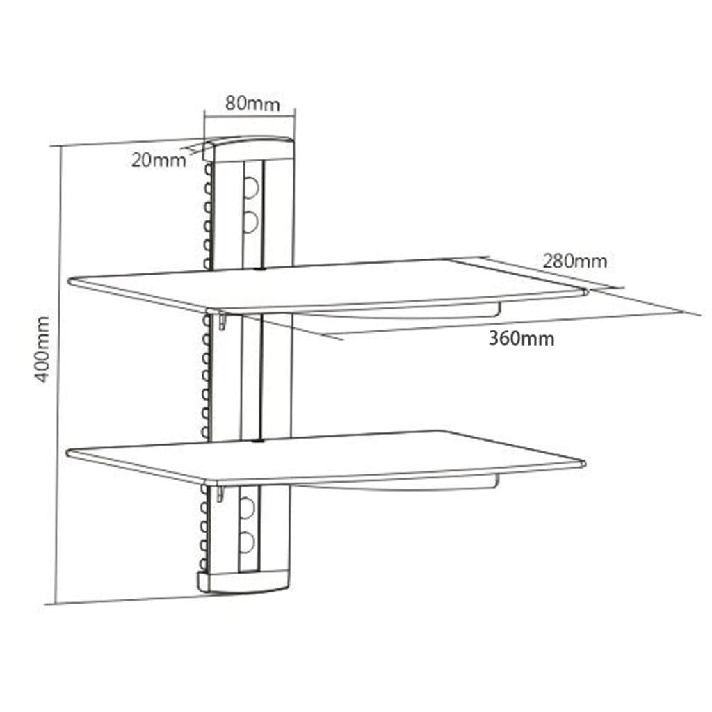 2-Tier Wall Mounted Glass Dvd Shelf Black