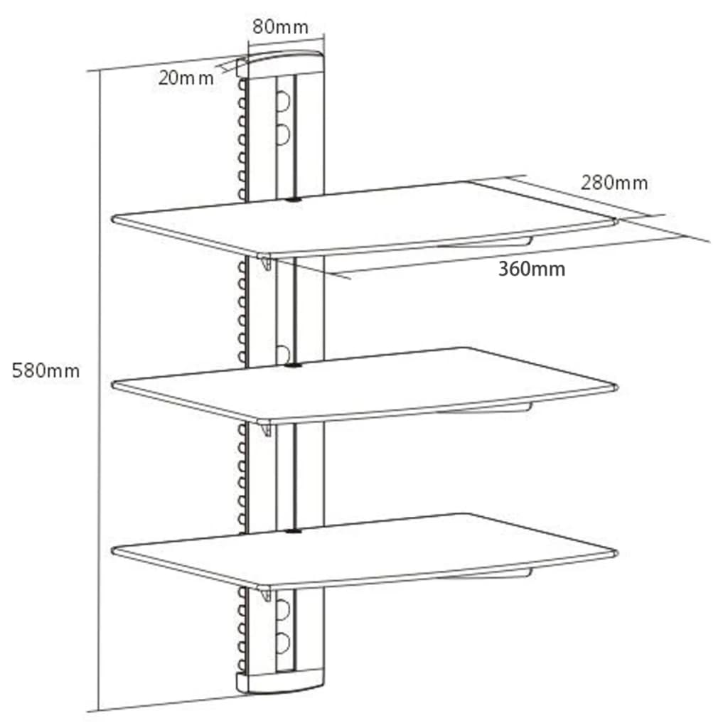 3-Tier Wall Mounted Glass Dvd Shelf Black