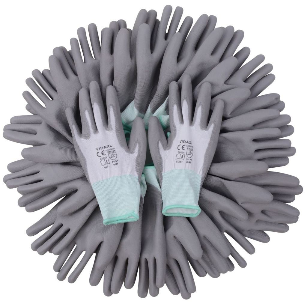 Work Gloves PU 24 Pairs White and Grey Size 8/M