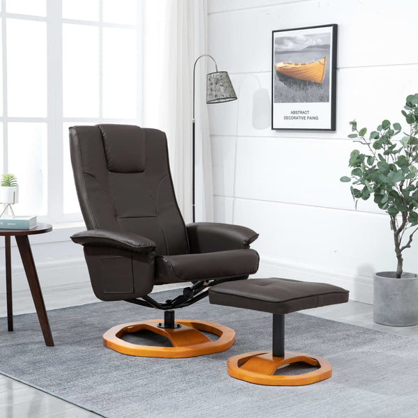  Swivel TV Armchair with Foot Stool Brown Leather