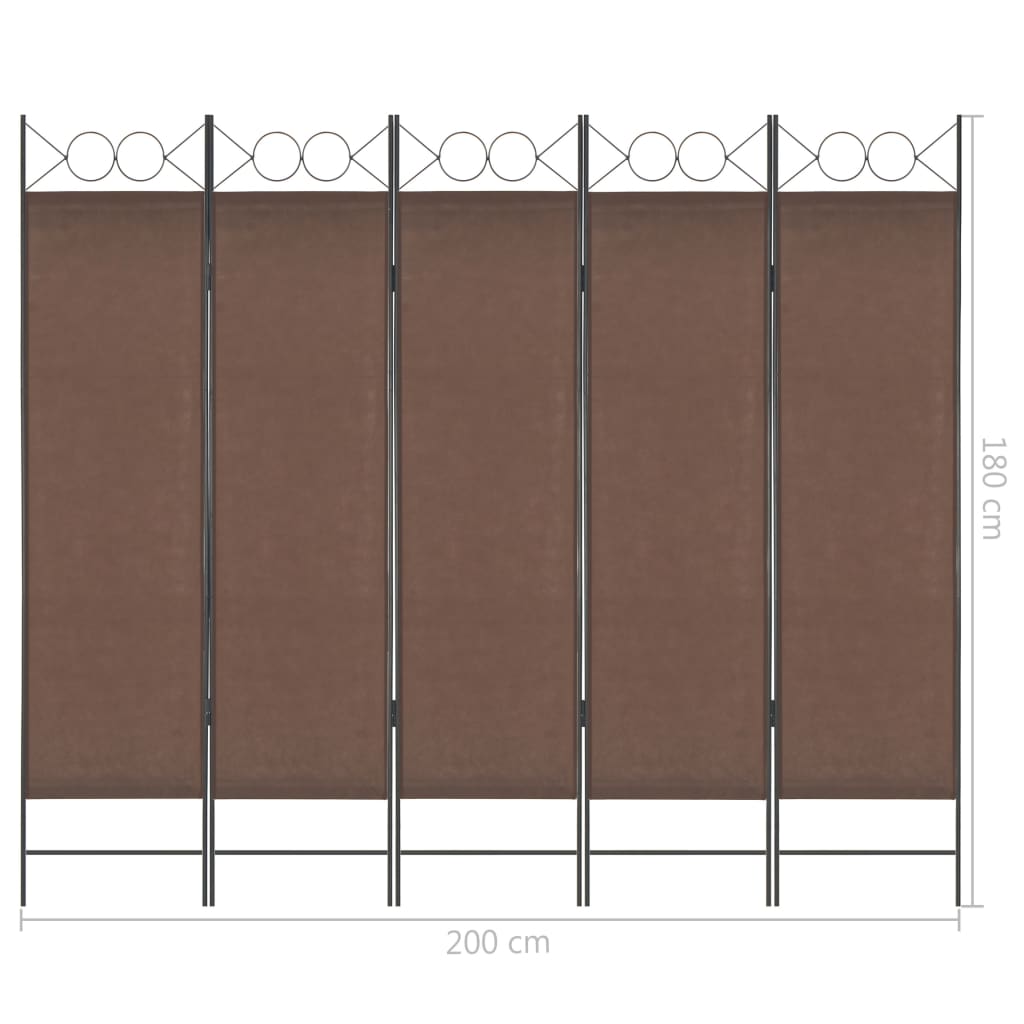 5-Panel Room Divider Brown 200x180 cm