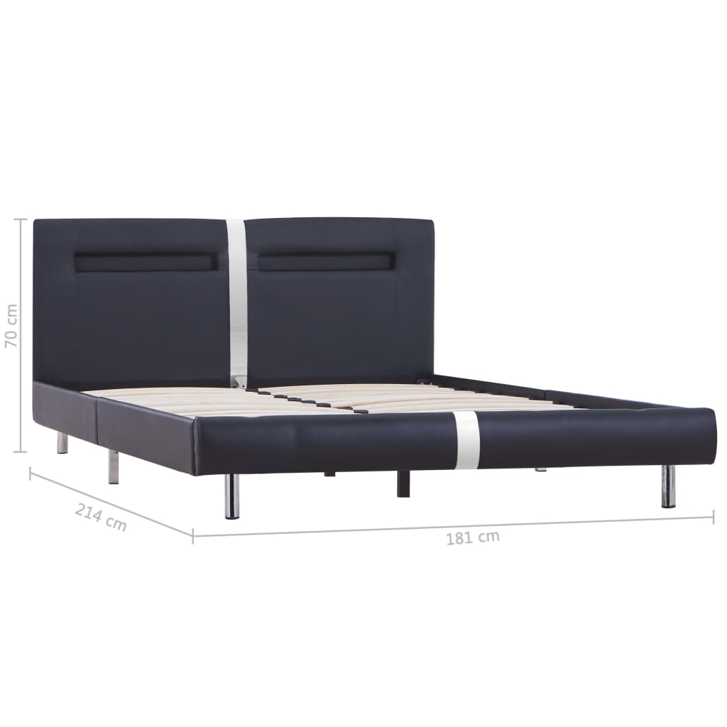 Bed Frame with LED Black Faux Leather Queen
