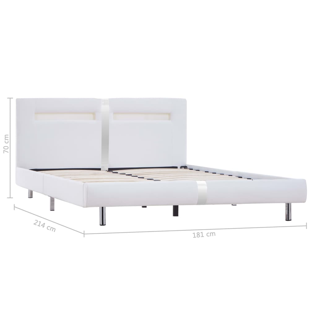Bed Frame with LED White Faux Leather Queen