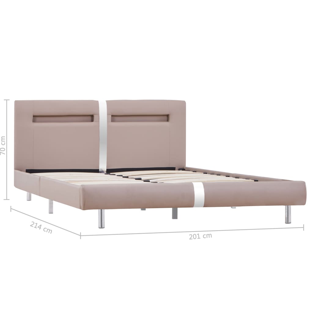 Bed Frame with LED Cappuccino Faux Leather King