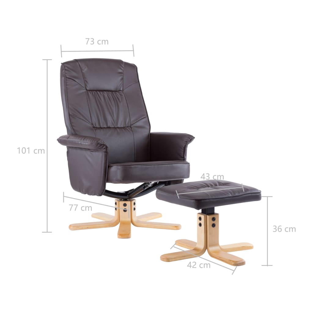 Armchair with Footrest Brown Faux Leather