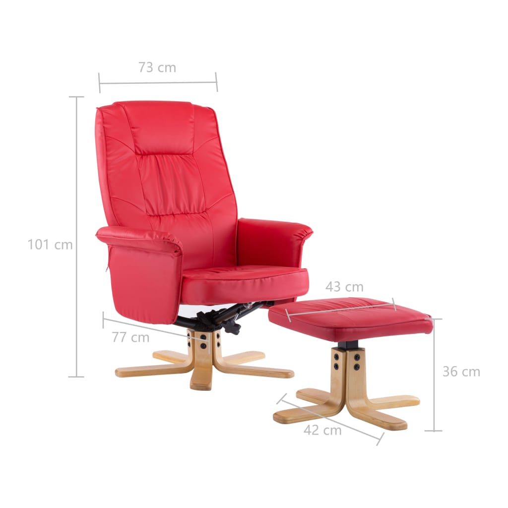 Armchair with Footrest Red Faux Leather