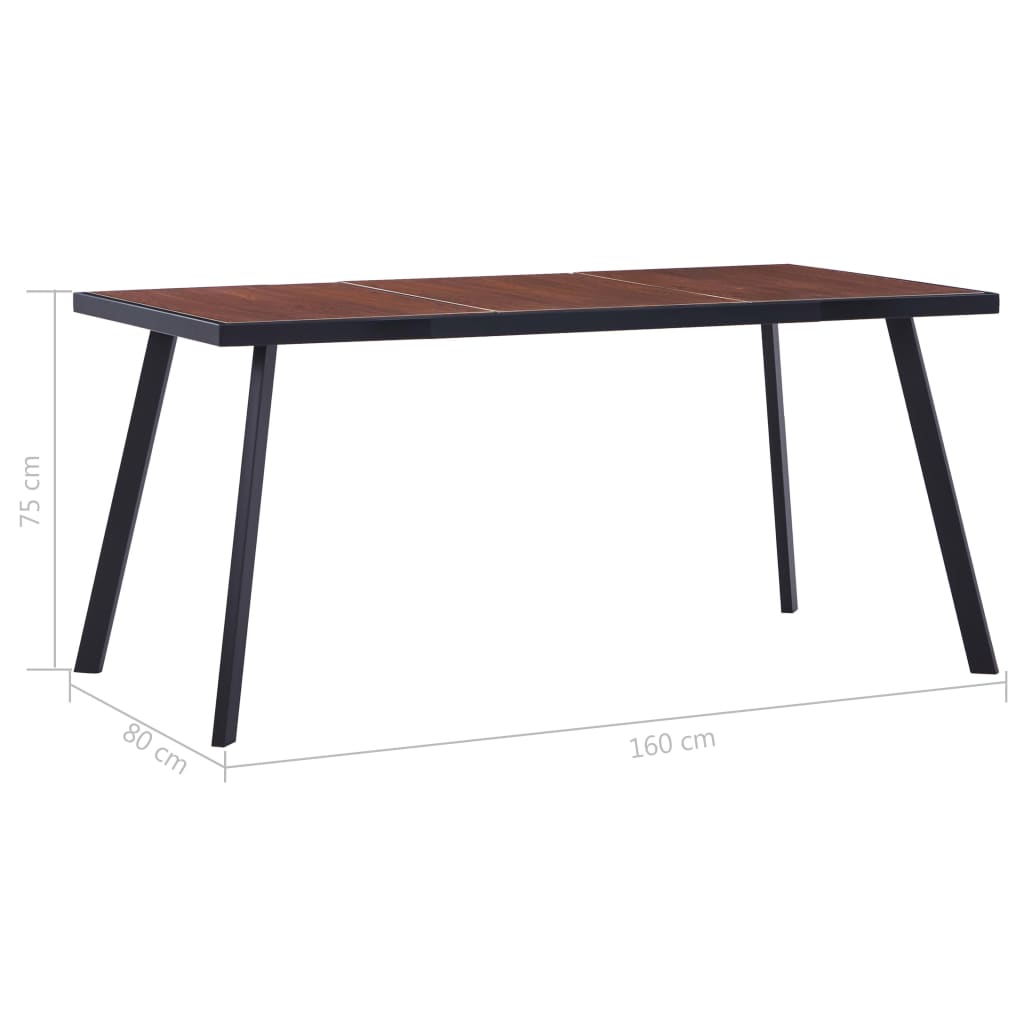 Dining Table Dark Wood and Black 160x80x75 cm MDF