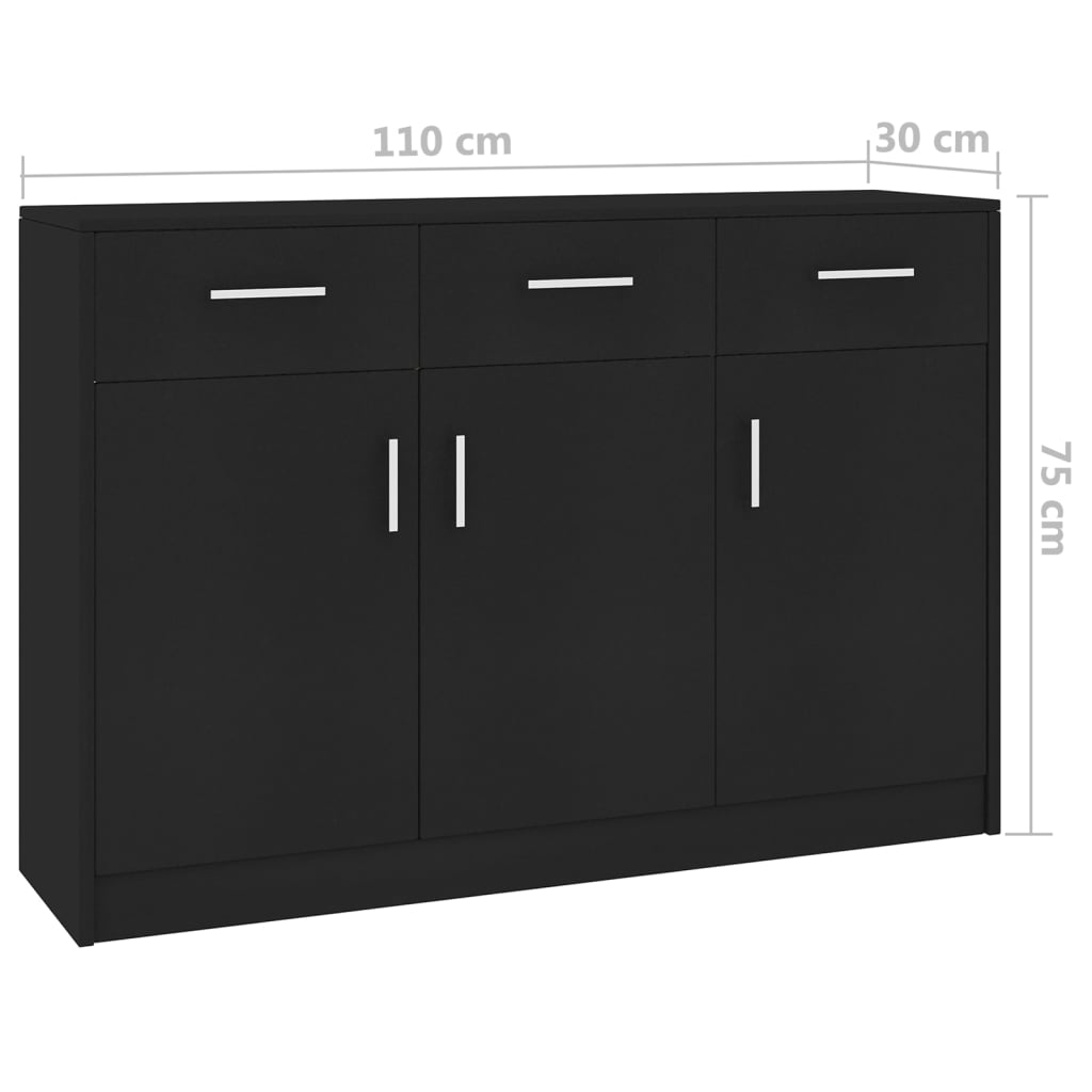 Sideboard Black 110x34x75 cm Chipboard