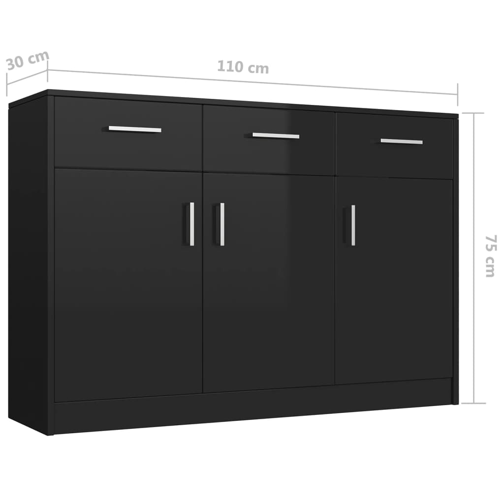 Sideboard High Gloss Black 110x34x75 cm Chipboard