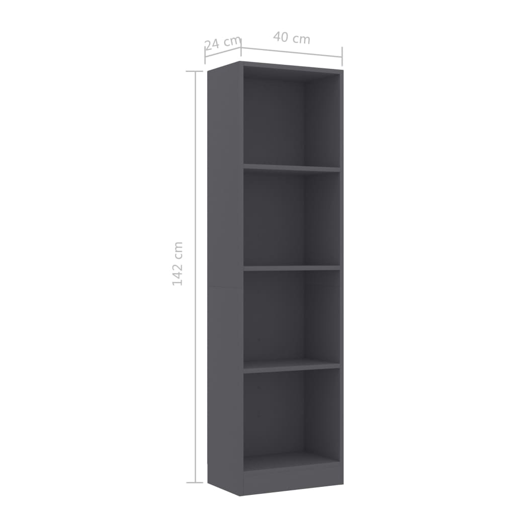 4-Tier Book Cabinet Grey 40x24x142 cm Chipboard