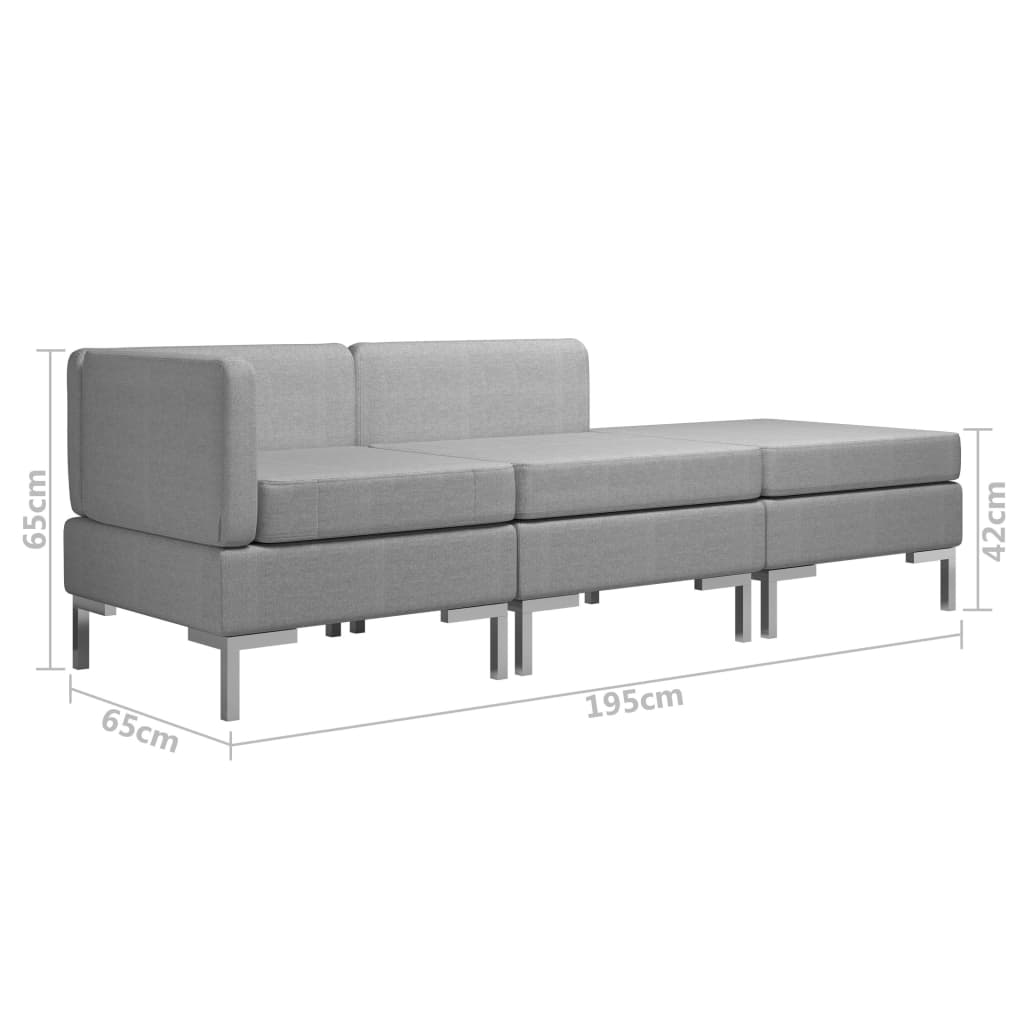 3 Piece Sofa Set Fabric Light Grey