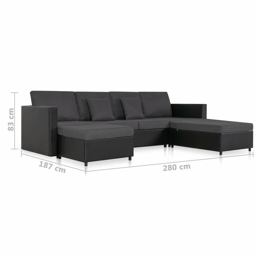 4-Seater Pull-out Sofa Bed Faux Leather Black
