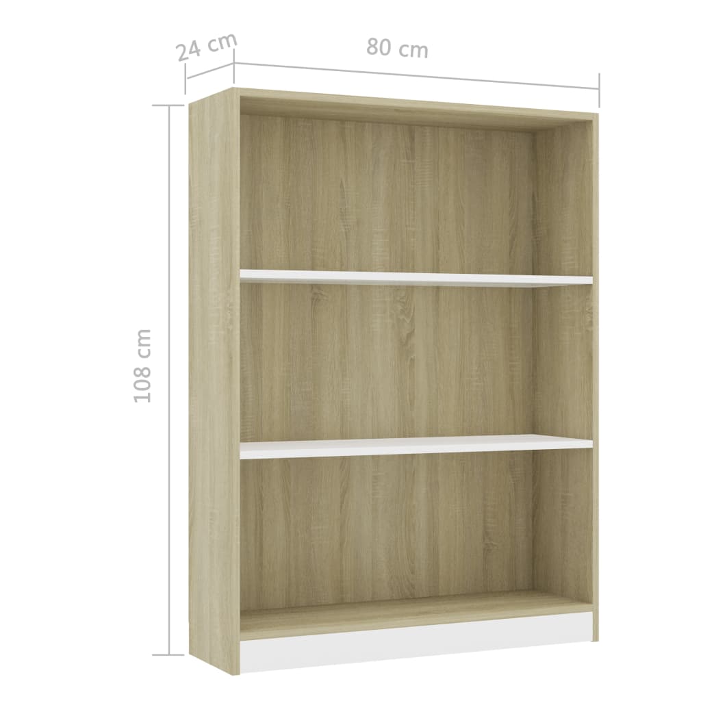 Bookshelf White and Sonoma Oak 80x24x108 cm Chipboard