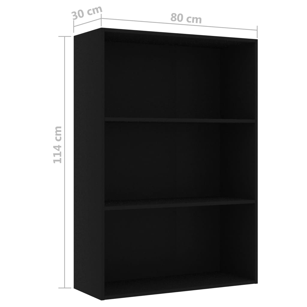 3-Tier Book Cabinet Black 80x30x114 cm Chipboard