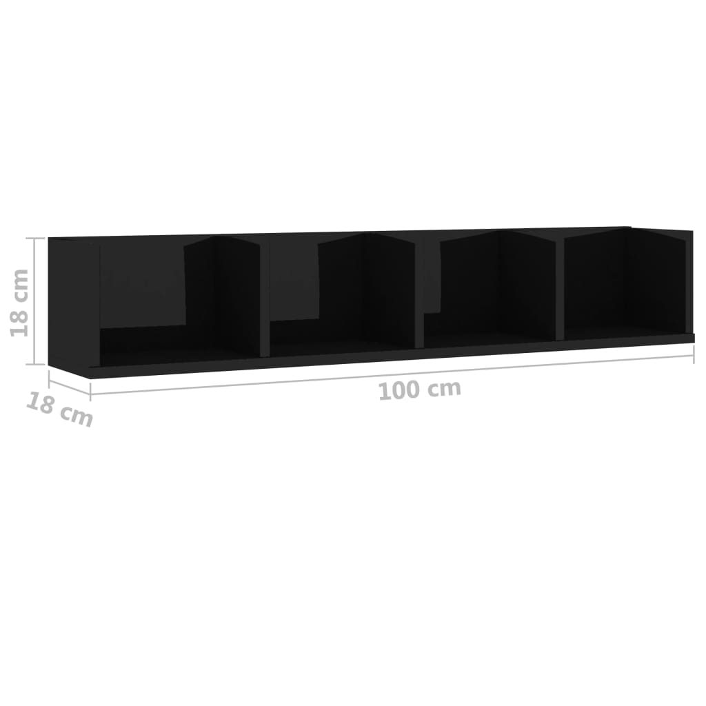 CD Wall Shelf High Gloss Black 100x18x18 cm Chipboard