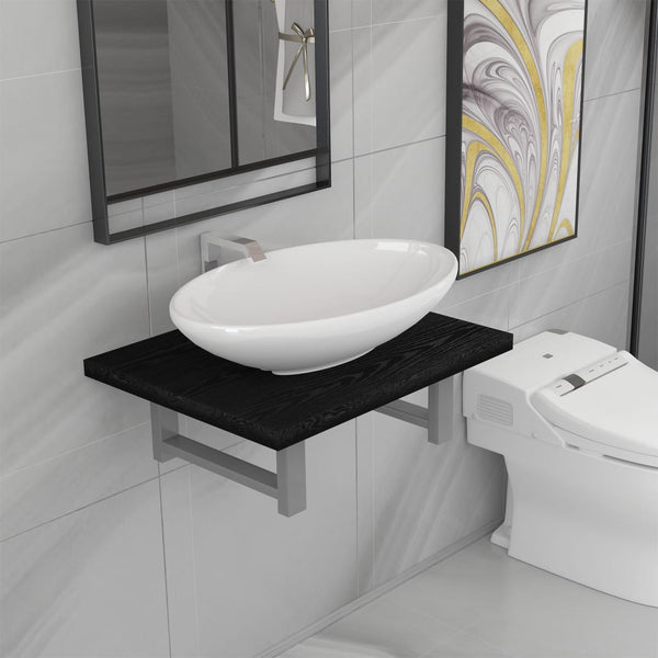 Two Piece Bathroom Furniture Set Ceramic Black