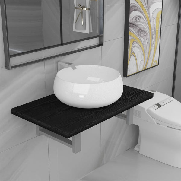 Two Piece Bathroom Furniture Set Ceramic Black