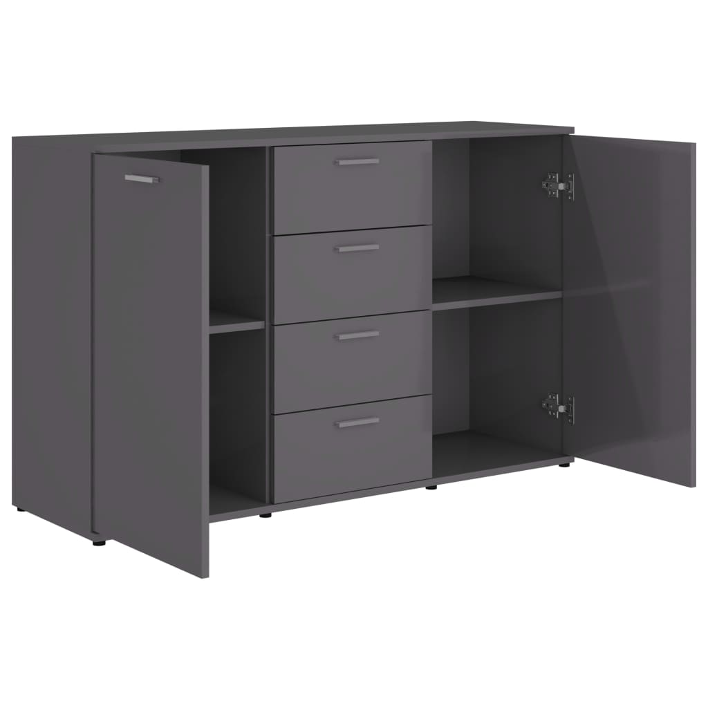 Sideboard High Gloss Grey 120x35.5x75 cm Chipboard