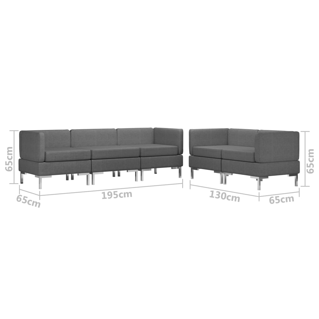 5 Piece Sofa Set Fabric Dark Grey