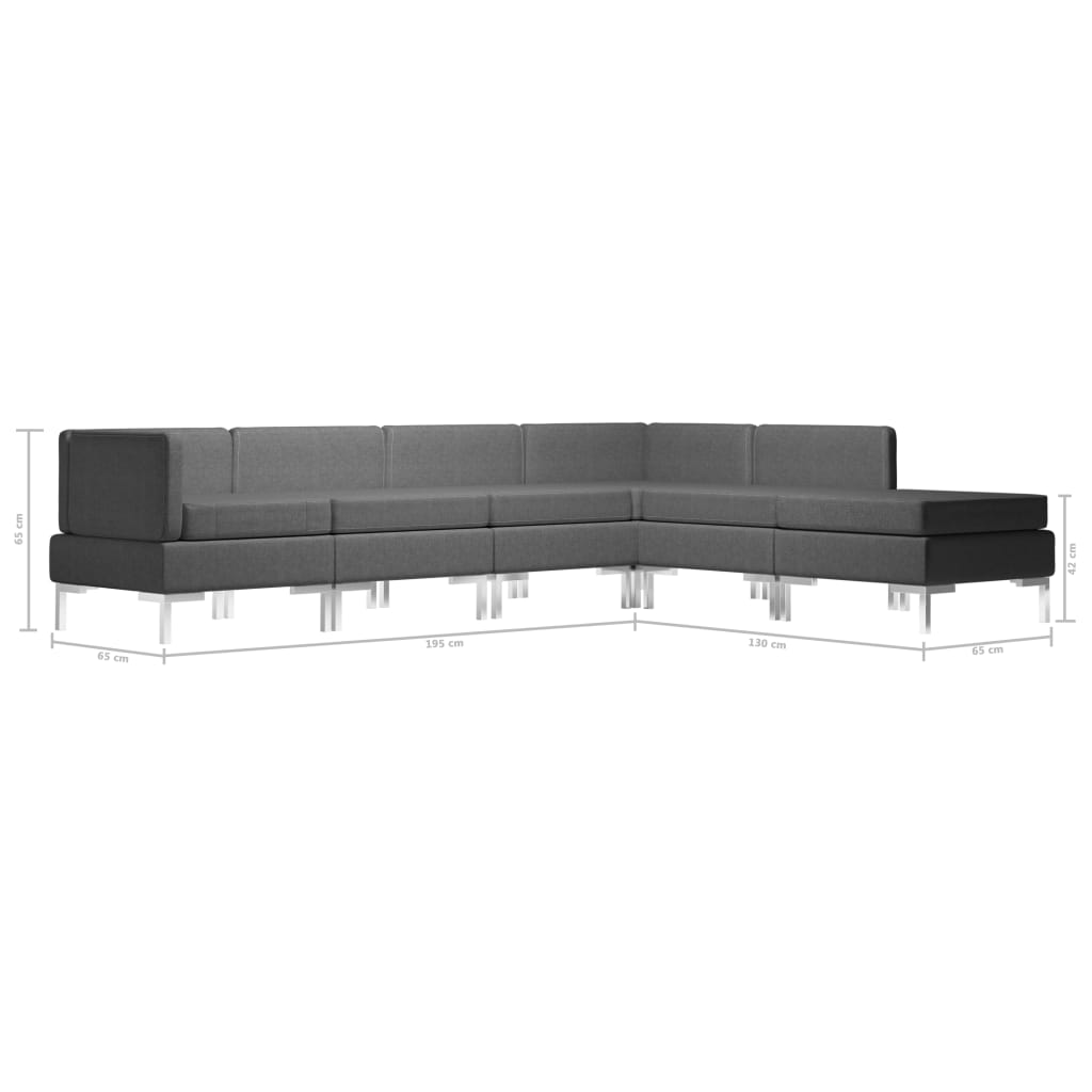 6 Piece Sofa Set Fabric Dark Grey