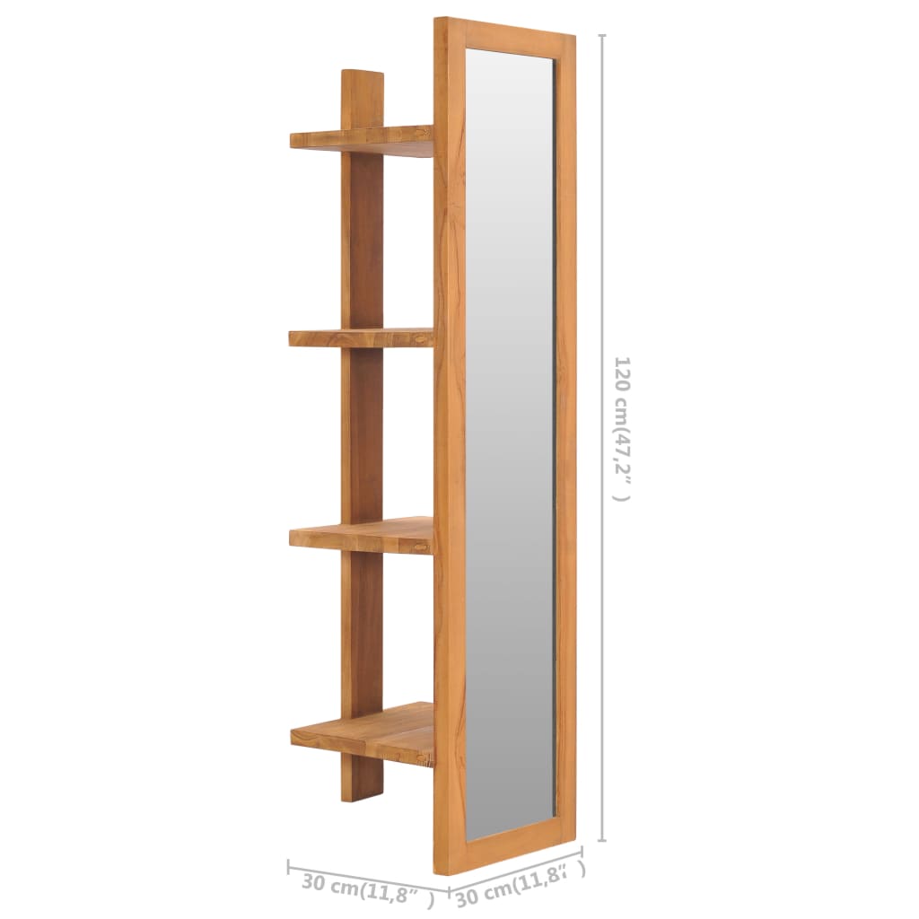 Wall Mirror with Shelves 30x30x120 cm Solid Teak Wood