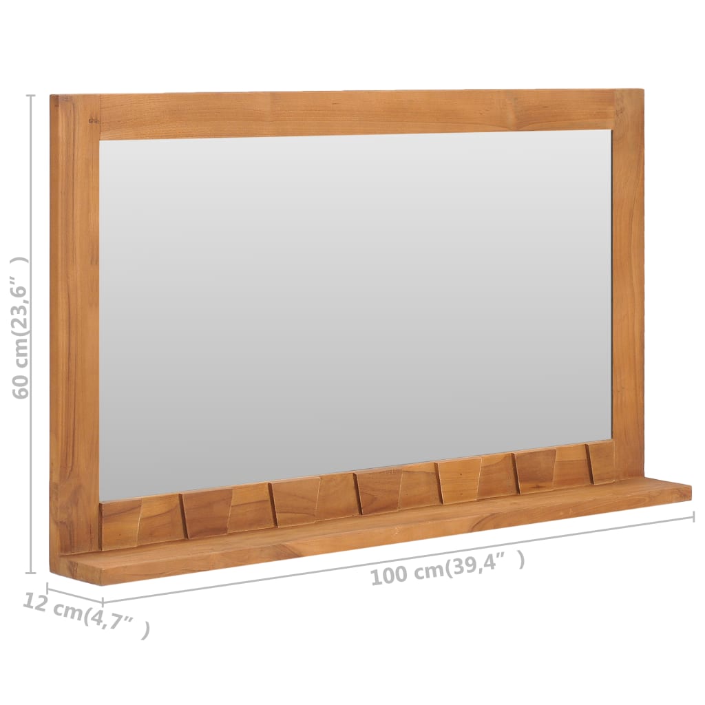 Wall Mirror with Shelf 100x12x60 cm Solid Teak Wood