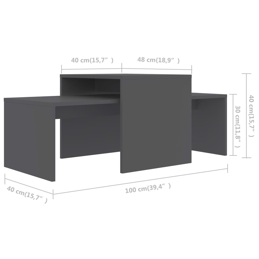 Coffee Table Set Grey 100x48x40 cm Chipboard