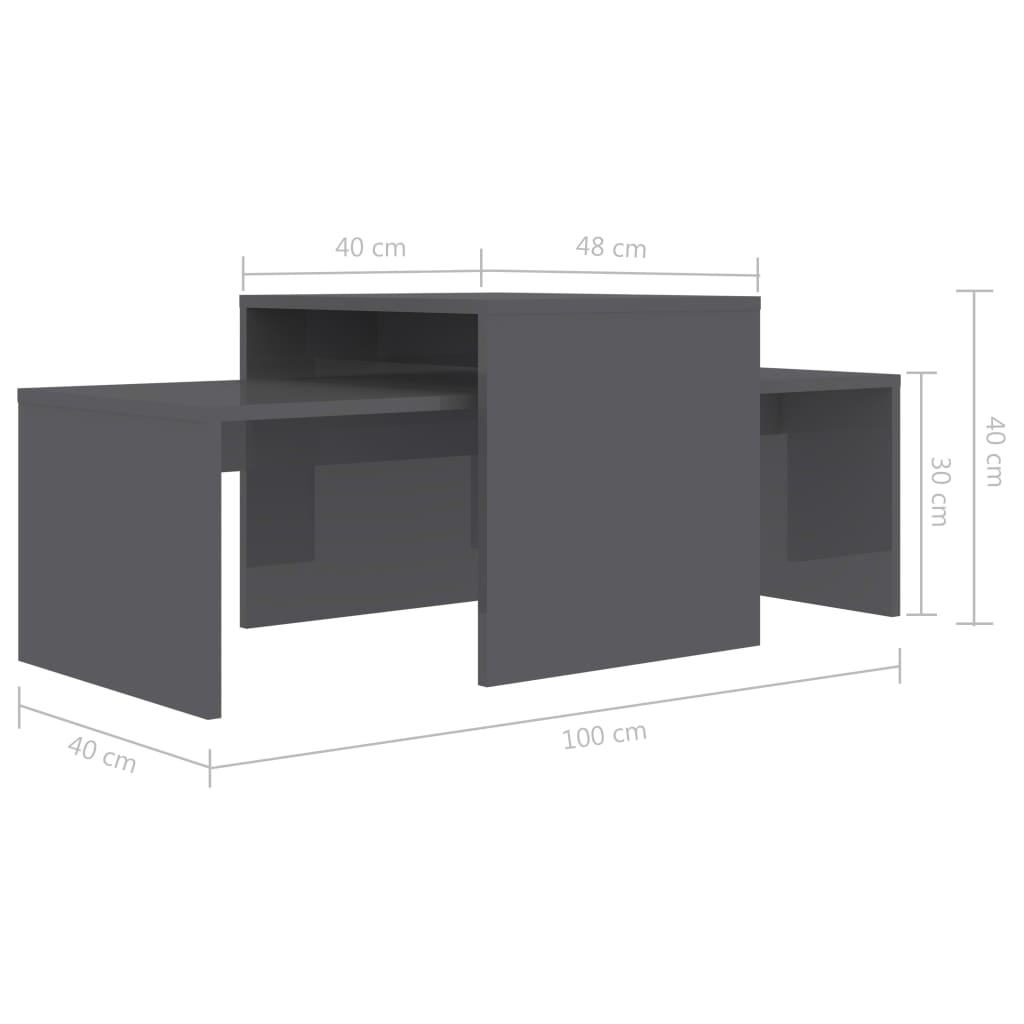 Coffee Table Set High Gloss Grey 100x48x40 cm Chipboard