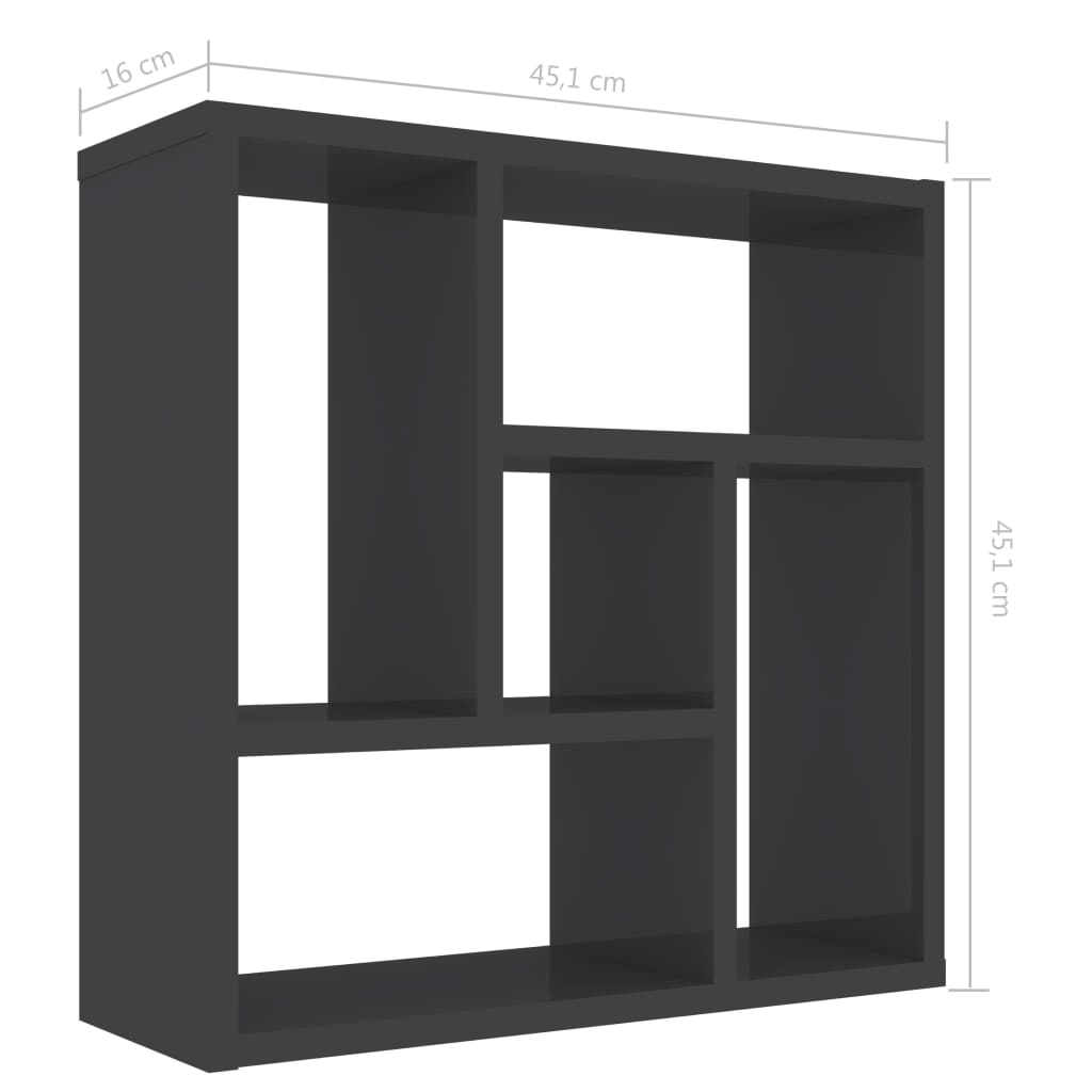 Wall Shelf High Gloss Grey 45.1x16x45.1 cm Chipboard