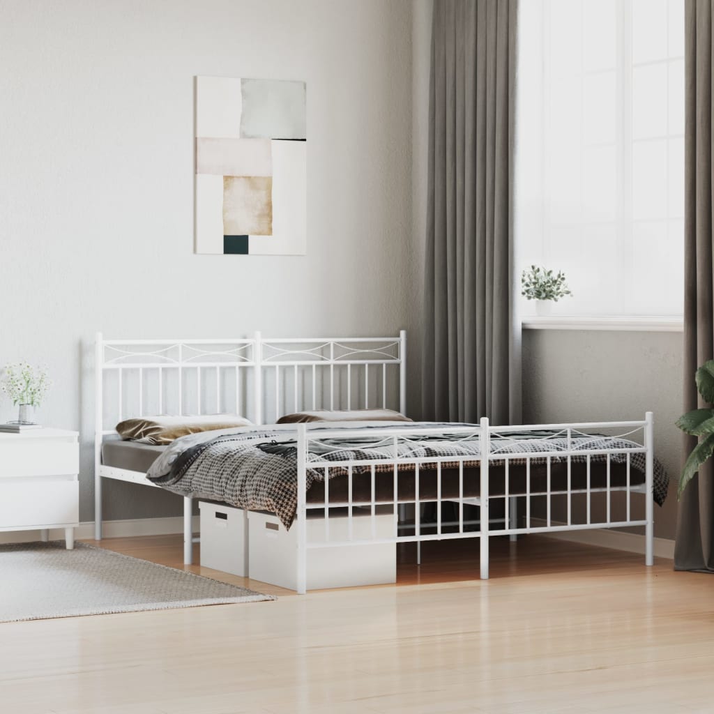 Metal Bed Frame with Headboard & Footboard -Black/White