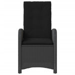 Reclining Garden Chair with Cushions- Black Poly Rattan