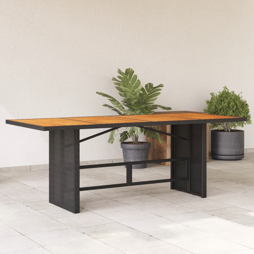 Garden Table with Glass Top Black Poly Rattan