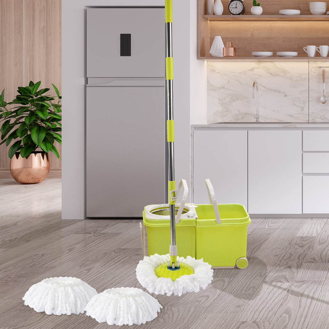 4 Style 360 Spinning Mop Stainless Steel Bucket 2 Free Spin Mop Heads/pads Wheel