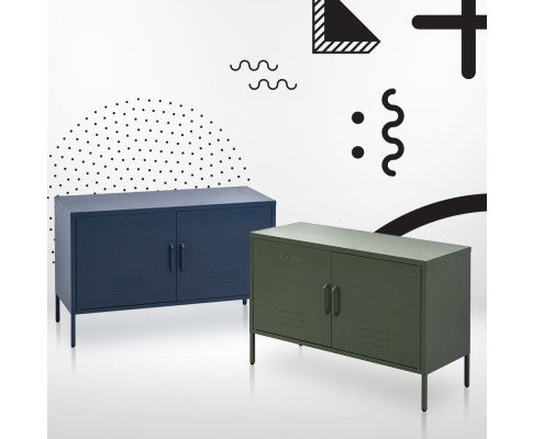Base Metal Locker Storage Shelf Organizer Cabinet Buffet Sideboard Blue