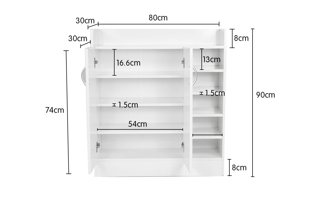 21 Pairs Shoe Cabinet Rack Storage Organiser - 80 x 30 x 90cm - White
