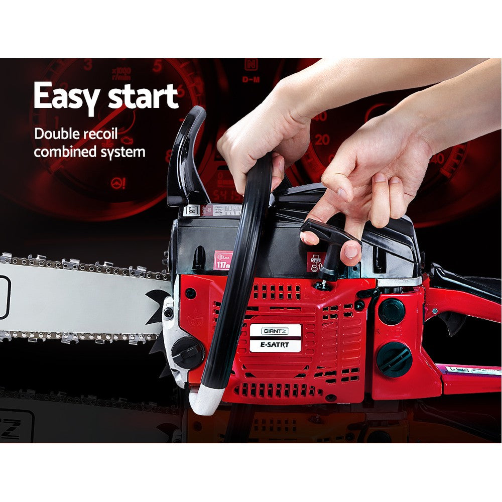 45CC Petrol Commercial Chainsaw Chain Saw Bar E-Start Black