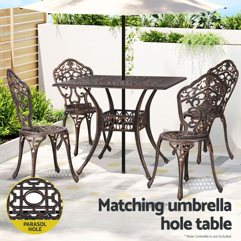5 Pcs Outdoor Dining Set Chairs Table Aluminum Patio White/Brown